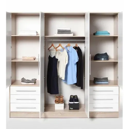 Armoire Dressing 207 Cm 4 Portes Blanc Décor Chêne Clair - Faro