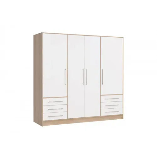 Armoire Dressing 207 Cm 4 Portes Blanc Décor Chêne Clair - Faro