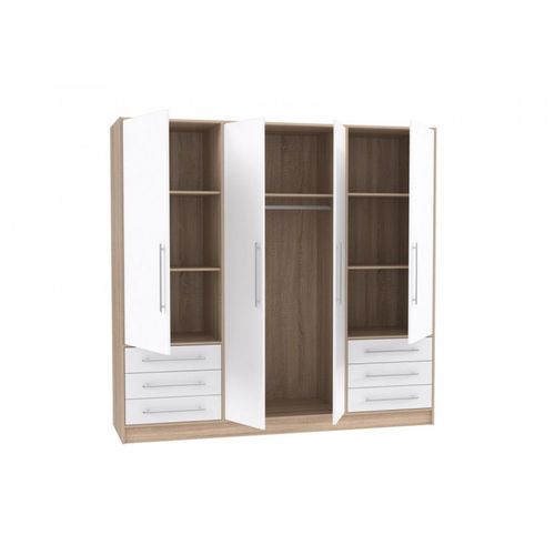 Armoire Dressing 207 Cm 4 Portes Blanc Décor Chêne Clair - Faro