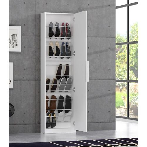 Meuble à Chaussures Blanc Avec Miroir Pour 12 Paires - Dino