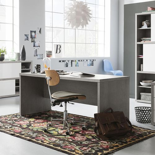 Bureau 180 Cm Décor Béton Texturé Avec Voile De Courtoisie - Granit