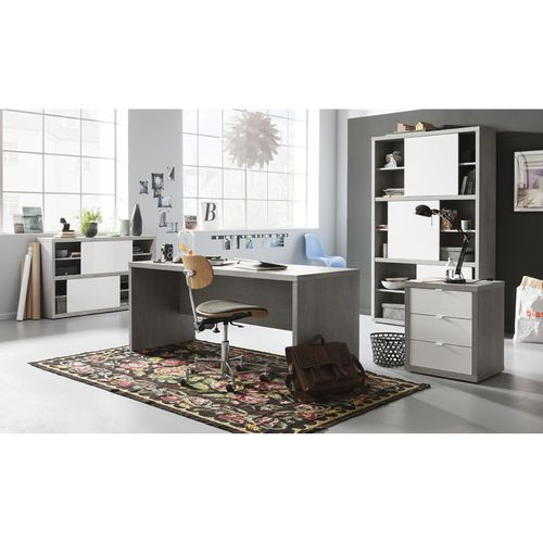 Bureau 180 Cm Décor Béton Texturé Avec Voile De Courtoisie - Granit
