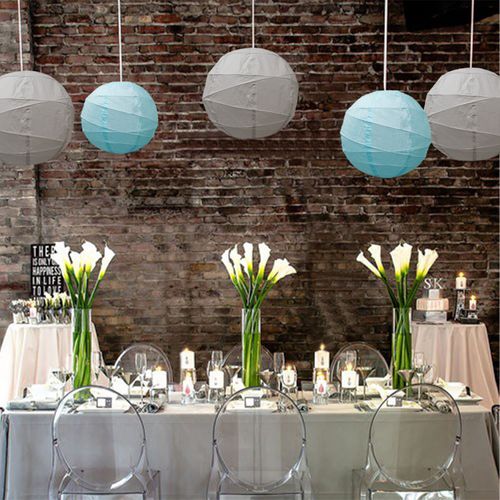 Lot De 4 Lampions Rond En Papier De Couleur Bleu De 40 Cm De Diamètre