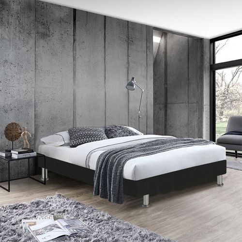 Sommier Tapissier 160x200 Cm En Simili Noir Et Pieds Métal - Remimos