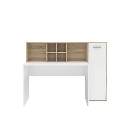 Bureau Droit Avec Rangements Décor Chêne Clair Et Blanc Mat - Kevan