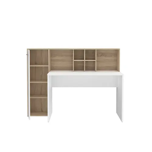 Bureau Droit Avec Rangements Décor Chêne Clair Et Blanc Mat - Kevan