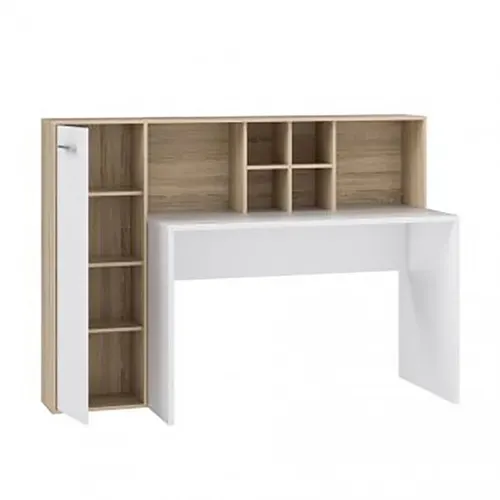 Bureau Droit Avec Rangements Décor Chêne Clair Et Blanc Mat - Kevan