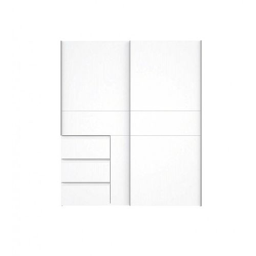 Armoire 200 Cm 2 Portes Coulissantes 3 Tiroirs Décor Blanc - Thor