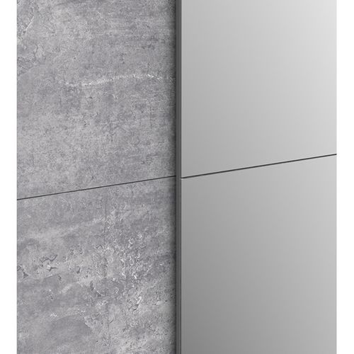 Armoire 2 Portes Coulissantes 5 Tablettes Béton Gris Miroir - Jeik