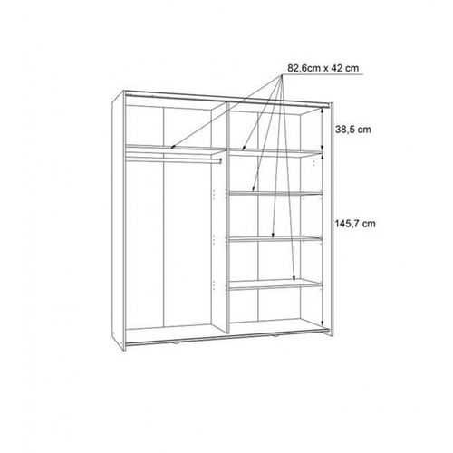 Armoire 2 Portes Coulissantes 5 Tablettes Gris Foncé Miroir - Jeik