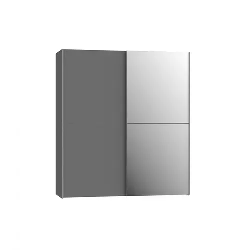 Armoire 2 Portes Coulissantes 5 Tablettes Gris Foncé Miroir - Jeik