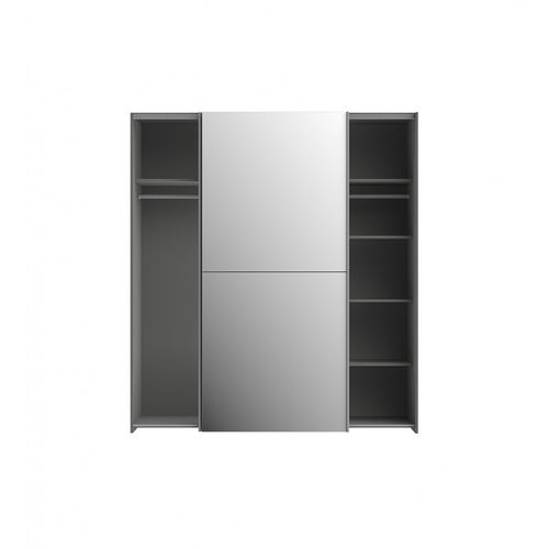 Armoire 2 Portes Coulissantes 5 Tablettes Gris Foncé Miroir - Jeik