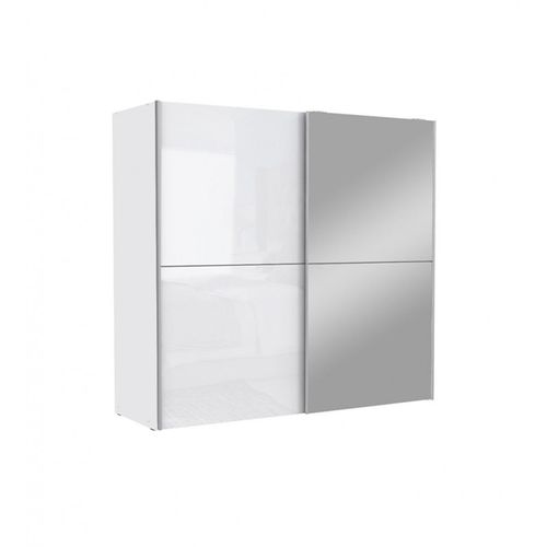 Armoire 2 Portes Coulissantes 5 Tablettes Blanc Laqué Miroir - Jeik