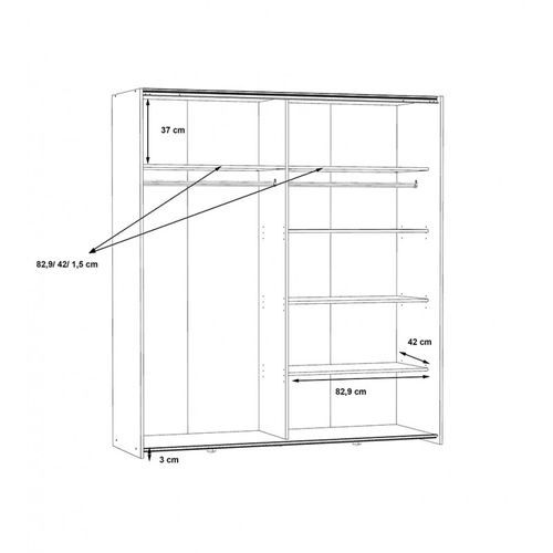 Armoire 2 Portes Coulissantes 5 Tablettes Blanc Laqué Miroir - Jeik