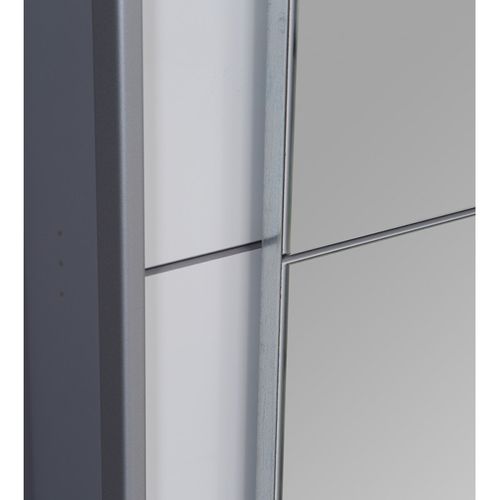 Armoire 2 Portes Coulissantes 5 Tablettes Blanc Laqué Miroir - Jeik