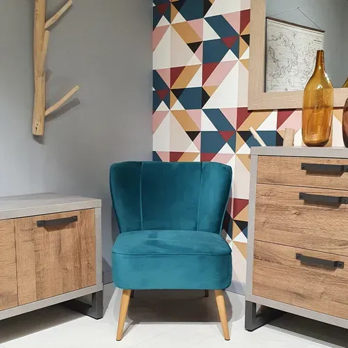Petit Fauteuil Bas En Velours Bleu Style Crapaud - Karla