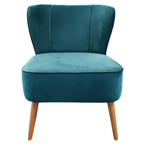 Petit Fauteuil Bas En Velours Bleu Style Crapaud - Karla