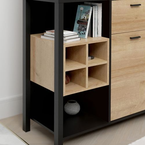 Meuble D'entrée Avec Miroir Et Rangements Décor Bois Et Noir - Mode