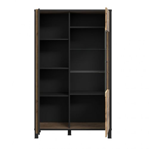 Vitrine 159 Cm 2 Portes Décor Bois Et Noir Et Pieds Noir - Celia