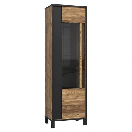 Colonne Vitrine 1 Porte Décor Bois Et Noir Pieds Noir - Celia