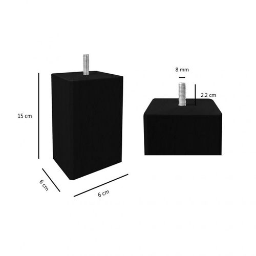 Lot De 4 Pieds De Meuble Noir 15x6 Carré Bois De Hêtre - Pieds De Lit