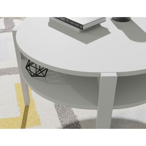 Table D'appoint Ronde D. 74 Cm Blanc Avec 4 Niches Rangements - Rozaly