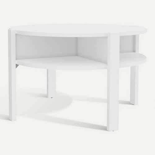Table D'appoint Ronde D. 74 Cm Blanc Avec 4 Niches Rangements - Rozaly