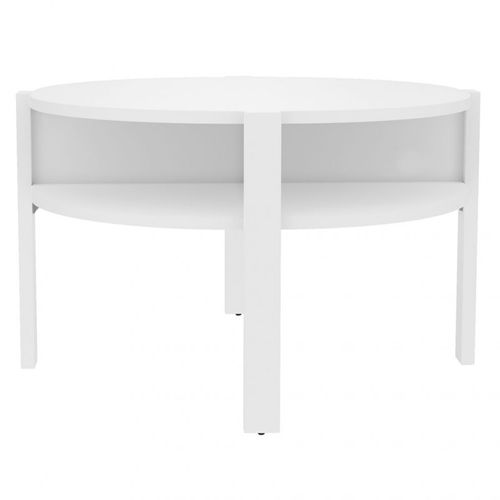 Table D'appoint Ronde D. 74 Cm Blanc Avec 4 Niches Rangements - Rozaly