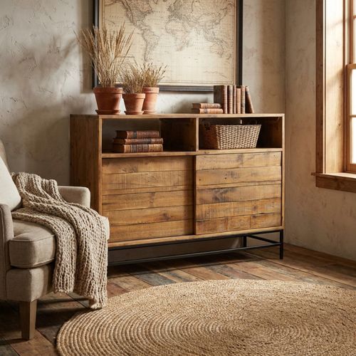 Buffet Industriel Bois Rustique Et Métal Noir L.140 Cm - Factory
