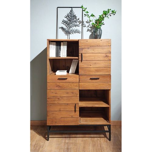 Meuble étagère Rangements Bois Rustique Et Métal Industriel - Factory