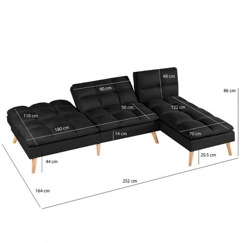 Banquette Convertible Angle Réversible Et Modulable Tissu Noir - Kurt