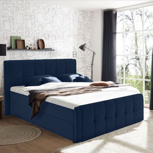 Lit Boxspring 160x200 Cm Velours Bleu 2 Coffres Latéraux - Riven