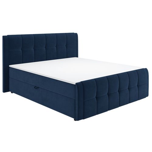Lit Boxspring 160x200 Cm Velours Bleu 2 Coffres Latéraux - Riven