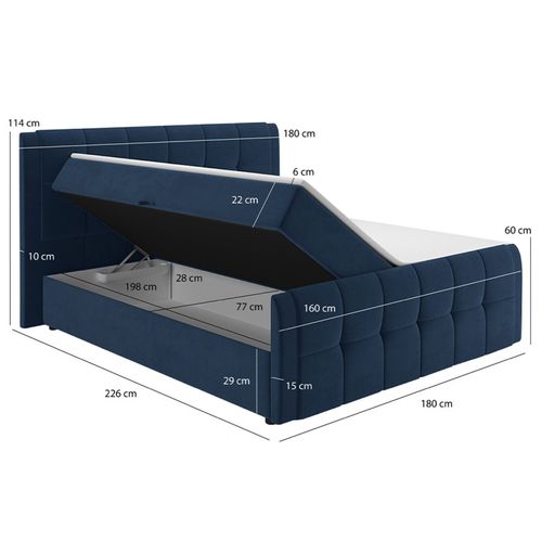 Lit Boxspring 160x200 Cm Velours Bleu 2 Coffres Latéraux - Riven