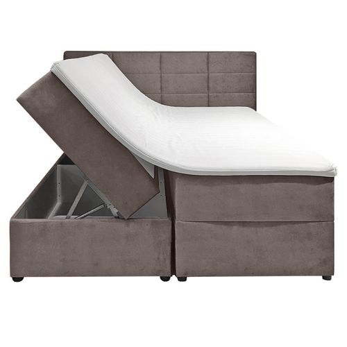 Lit Boxspring 160x200 Velours Taupe 2 Rangements - Brandon