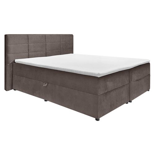 Lit Boxspring 160x200 Velours Taupe 2 Rangements - Brandon
