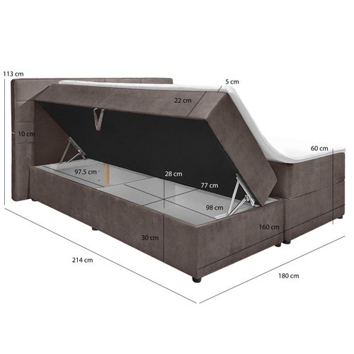 Lit Boxspring 160x200 Velours Taupe 2 Rangements - Brandon