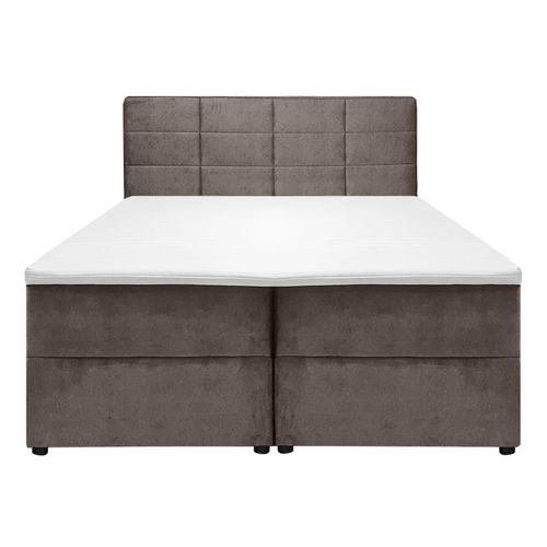 Lit Boxspring 160x200 Velours Taupe 2 Rangements - Brandon