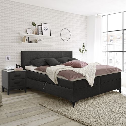 Lit Boxspring 160x200 Cm Anthracite + Matelas Et Surmatelas - Aisha
