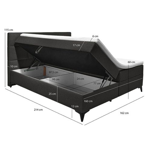 Lit Boxspring 160x200 Cm Anthracite + Matelas Et Surmatelas - Aisha