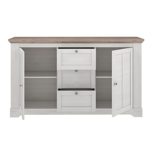 Buffet 160 Cm 2 Portes 3 Tiroirs Décor Chêne Clair Blanchi - Angele