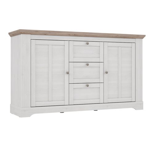 Buffet 160 Cm 2 Portes 3 Tiroirs Décor Chêne Clair Blanchi - Angele