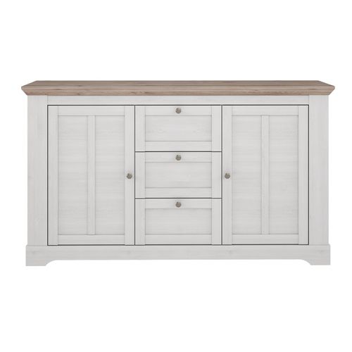 Buffet 160 Cm 2 Portes 3 Tiroirs Décor Chêne Clair Blanchi - Angele