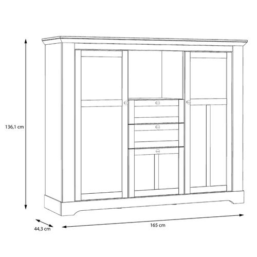 Buffet Vitrine 3 Portes 2 Tiroirs + LED Décor Chêne Blanchi - Angele