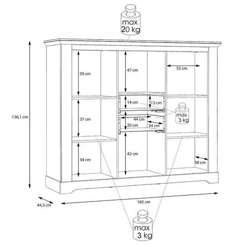 Buffet Vitrine 3 Portes 2 Tiroirs + LED Décor Chêne Blanchi - Angele
