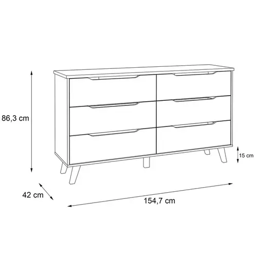Commode 6 Tiroirs Décor Chêne Et Blanc Pieds Bois Massif - Albane