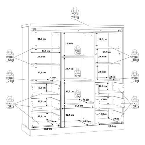Vaisselier 1 Porte 6 Tiroirs Décor Chêne Et Noir éclairage LED - Farm