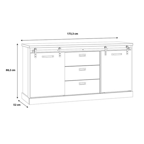 Buffet 174 Cm 2 Portes Coulissantes 3 Tiroirs Décor Chêne Noir - Farm