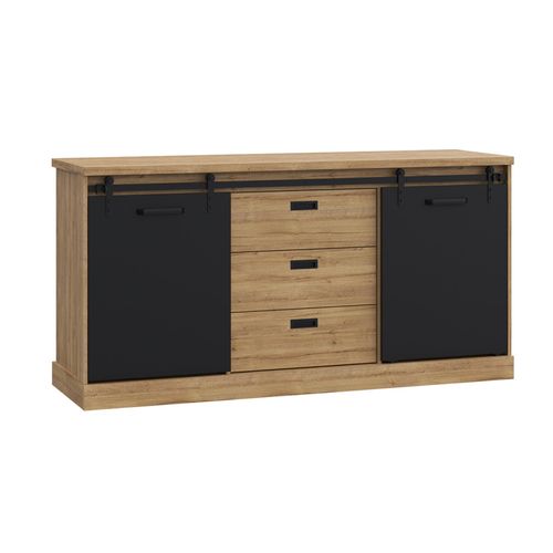 Buffet 174 Cm 2 Portes Coulissantes 3 Tiroirs Décor Chêne Noir - Farm