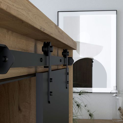 Buffet 174 Cm 2 Portes Coulissantes 3 Tiroirs Décor Chêne Noir - Farm